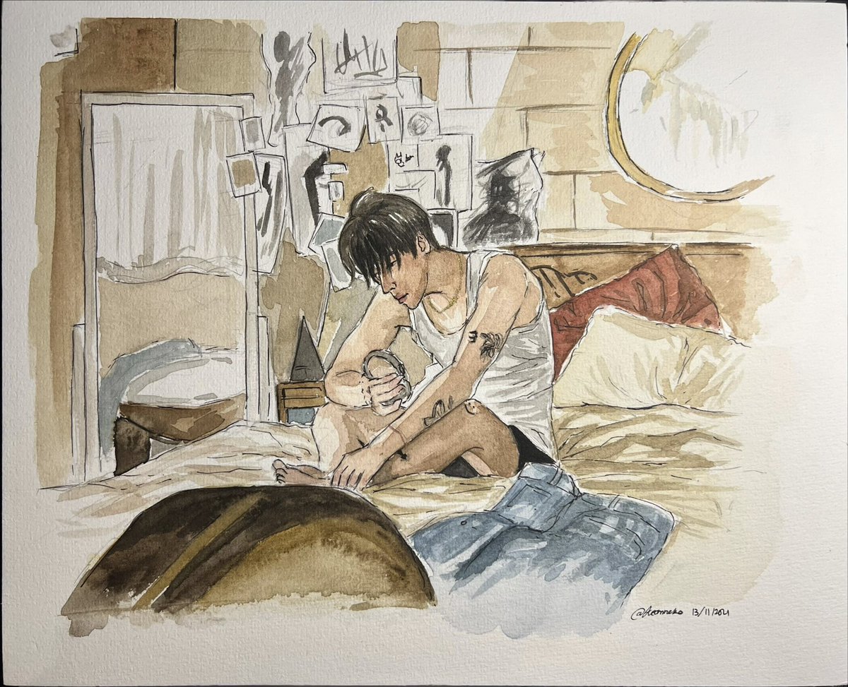 keomneko's tweet photo. Praying circle i got time to paint sth like this again one day. 

Right now, sleeping seems so grant sometimes 🥲🙏🏻

#Mark #GOT7 https://t.co/M8EeIZUj1z