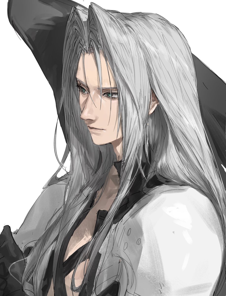 sephiroth solo long hair simple background white background 1boy gloves holding  illustration images