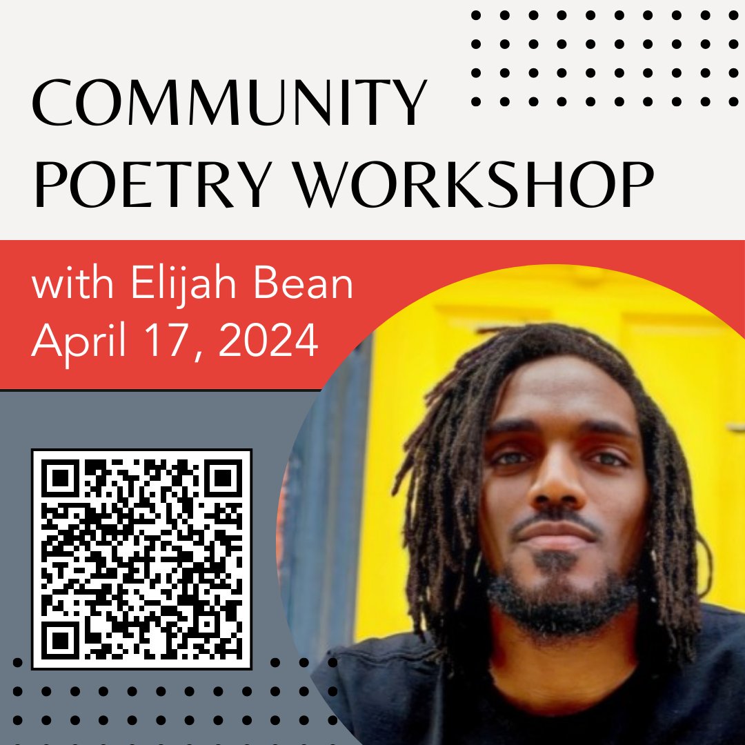 Join us next week, April 17th, for community poetry workshop—led by poet, and current Wisconsin Institute for Creative Writing Fellow, Elijah Bean. 6:30 – 8:00pm CT and just $10.