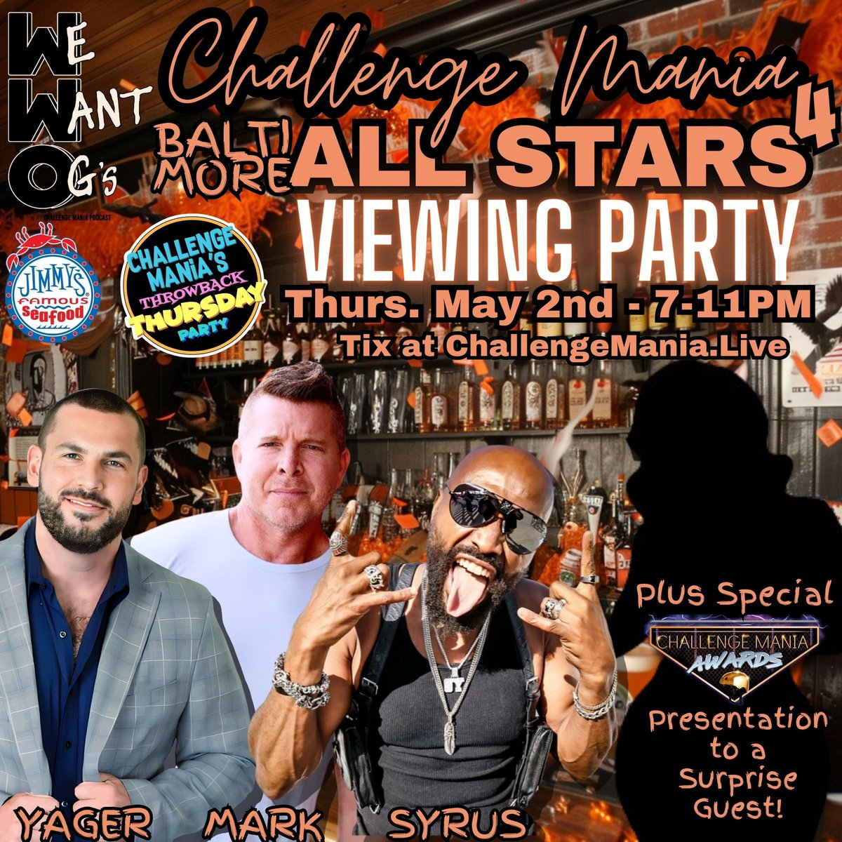 💥MANIACS! #TheChallengeAllStars Premieres TOMORROW! 🦀Join us MAY 2nd at @JimmysSeafood in BALTIMORE to watch along w/ All Stars Producer @TheMarkLong, #TheChallengeAllStars Cast-Members @SyrusMTV & More Surprise Guests! 🎟️Tix at ChallengeMania.Live Now! #ChallengeMania