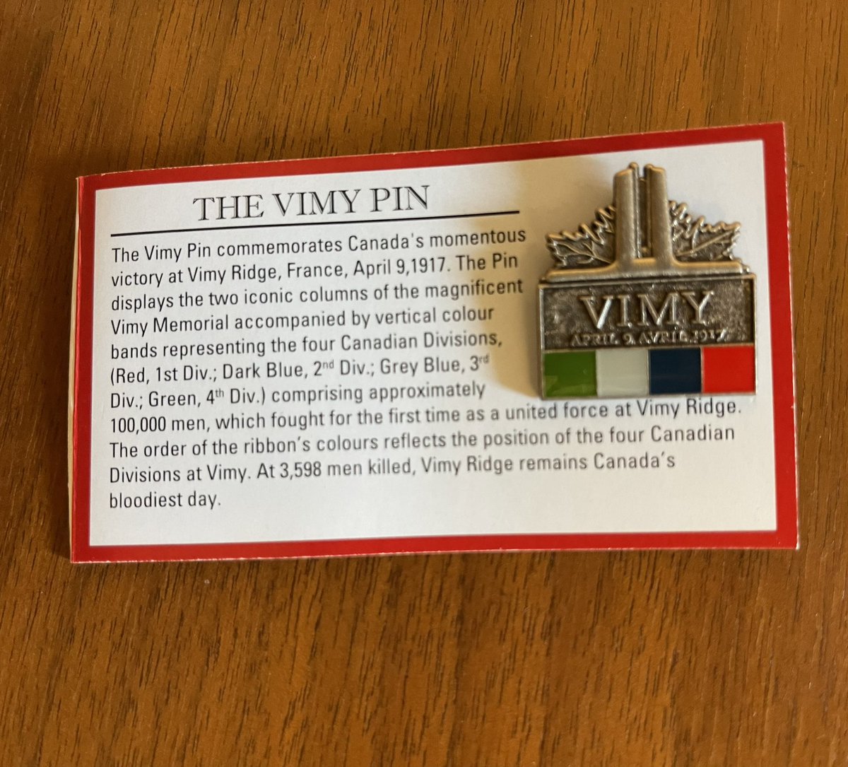 Wearing my Vimy pin today — and thinking about all of the brave Canadians who fought at Vimy Ridge 107 years ago. Lest we forget. #VimyRidgeDay
