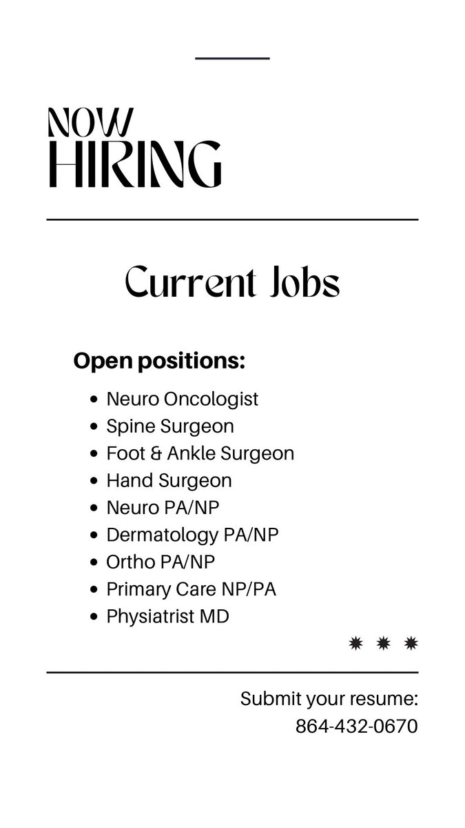 #jobs #neurooncology #physiatry #spinesurgeon #handsurgeon #footandankle #healthcarejobs