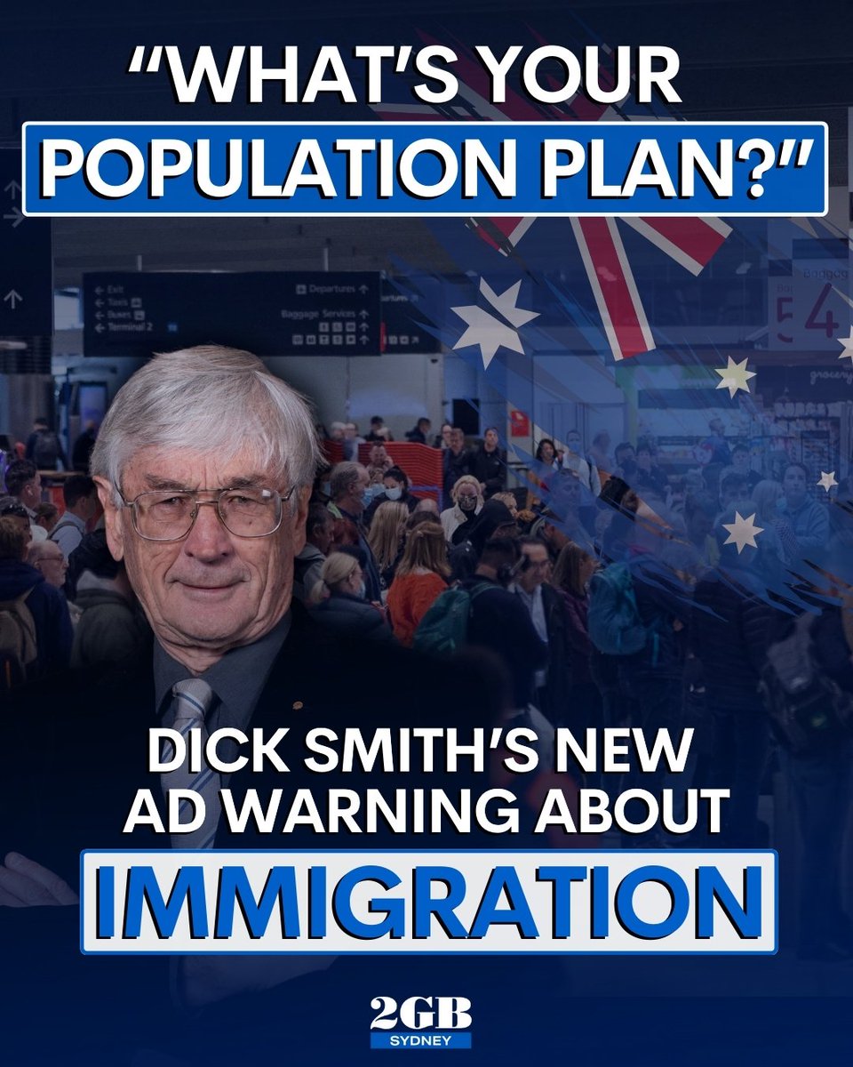 Dick Smith is putting his money where his mouth is. The businessman is now running ads about population growth. He’s questioning if our PM has a plan to deal with the pressure it's putting on our resources. Listen to what he has to say HERE. 🎧omny.fm/shows/ben-ford…🎧