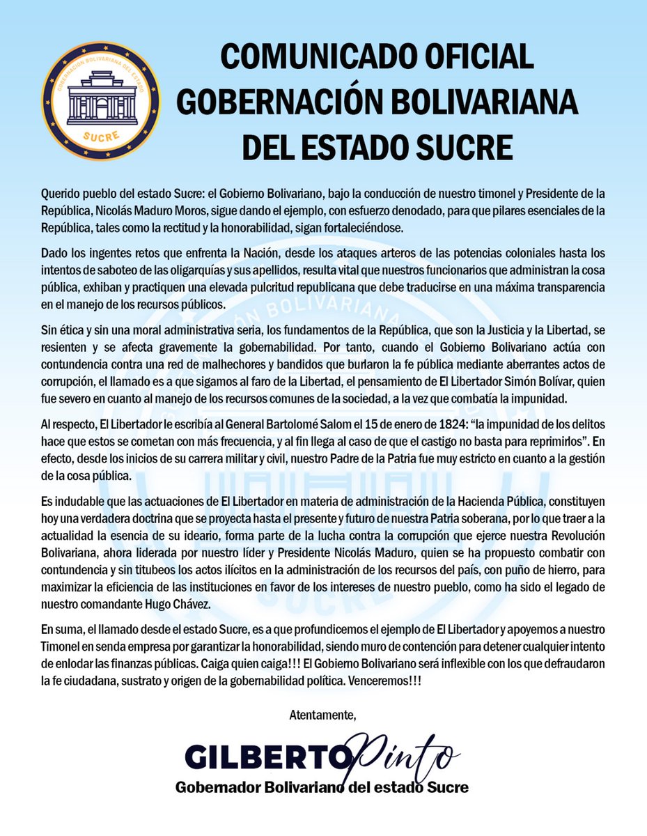 Caiga quien caiga. Rechazamos la corrupción venga de donde venga y más si es de quienes el pueblo le dió su confianza y se aprovecharon para pisotear y mancillar el nombre de la Revolución Bolivariana. @NicolasMaduro #FiscalValiente #CaigaQuienCaiga