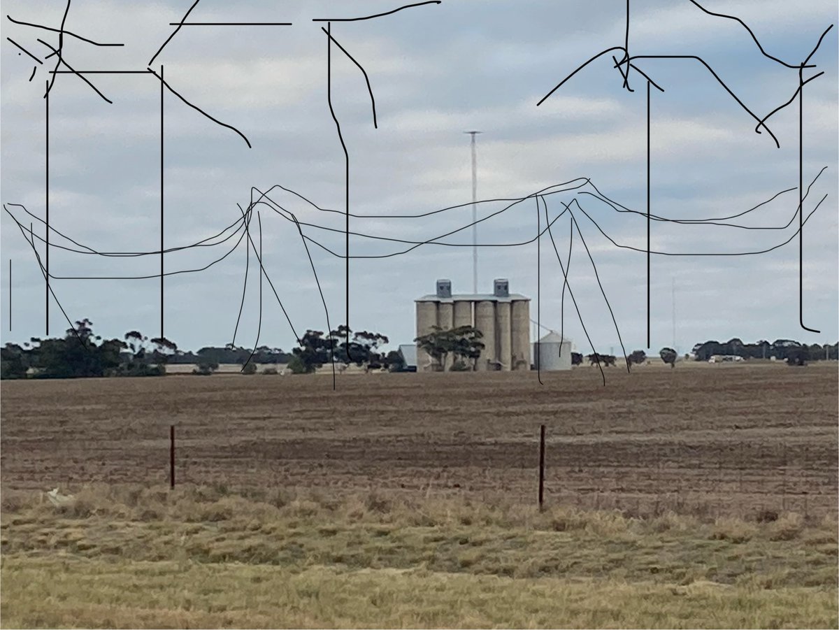 Typical wimmera Malle view. 
Tree line approx 20m high
Dooen silos 36m
Proposed transmission lines across vic 80m
Radio transmission tower at Dooen 200m
Then the foreign owned wind turbines covering most of Vic’s farmland. 
Image bit rough but pretty much to scale