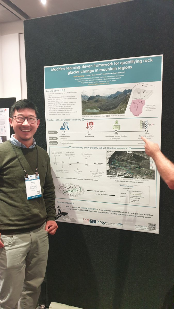 GRI PhD student Sunil Tamang presenting his poster: Machine learning-driven frameworks for quantifying rock glacier change in mountain regions.
<a href="/MIGARS/">Sergy Konovalov</a> 2024
<a href="/UCNZscience/">UC Science | Te Kaupeka Pūtaiao</a> 
<a href="/UCNZ/">University of Canterbury</a>