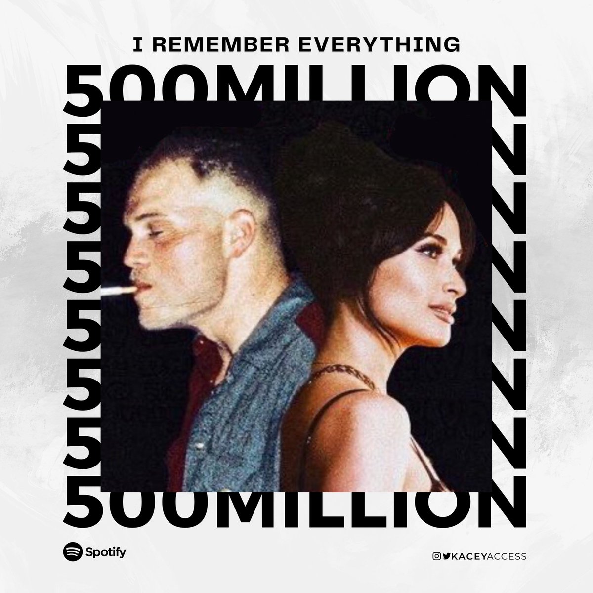 Zach Bryan and Kacey Musgraves’ “I Remember Everything” has now surpassed 500 MILLION streams on Spotify. — It’s her 1st song to achieve this milestone.