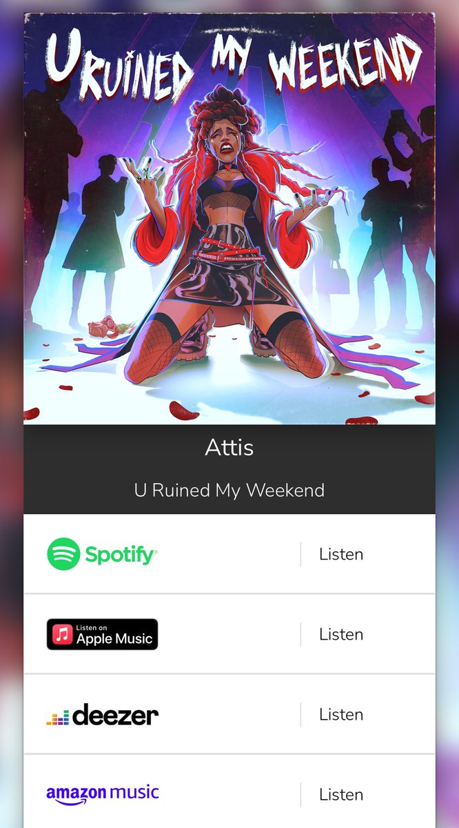 I was so incredibly lucky to draw Attis’ cover for their new song “U Ruined My Weekend” it’s a hell of a song and you should give it a listen! 🎵 🎸 lnk.dmsmusic.co/attis_uruinedm…