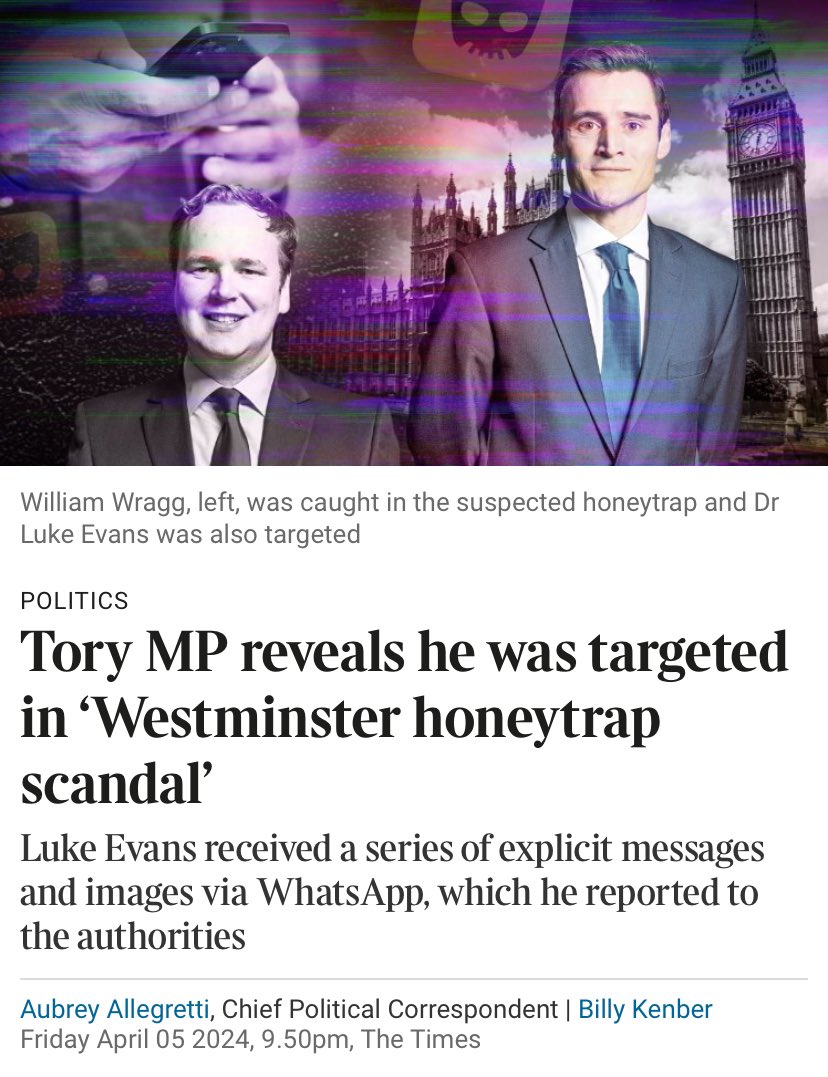 Remember this name & the state’s involuntary mass euthanasia of our elderly using MIDAZOLAM: “A second Tory MP has publicly revealed that he was targeted in a suspected Westminster honeytrap plot. DR LUKE EVANS, the MP for Bosworth..” 🥷 cc: @ng16322 —> thetimes.co.uk/article/f949b9…