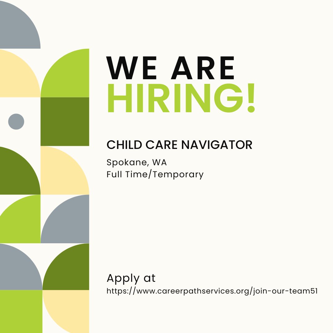 Empower individuals to access education &amp; employment opportunities by helping secure childcare. Make a difference in your community!

Apply today at: careerpathservices.org/join-our-team51