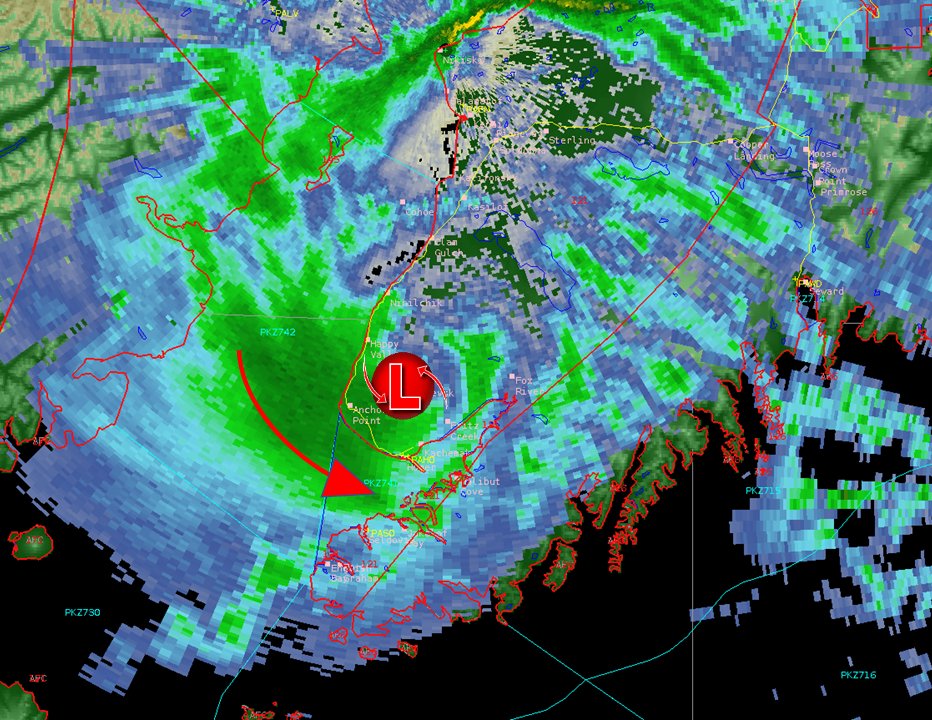 ⚠Heads up for our friends down in Homer and Soldotna! Moderate to heavy snowfall and reduced visibilities can be expected the next 2-3 hours for the Southern Kenai Peninsula. 🌨