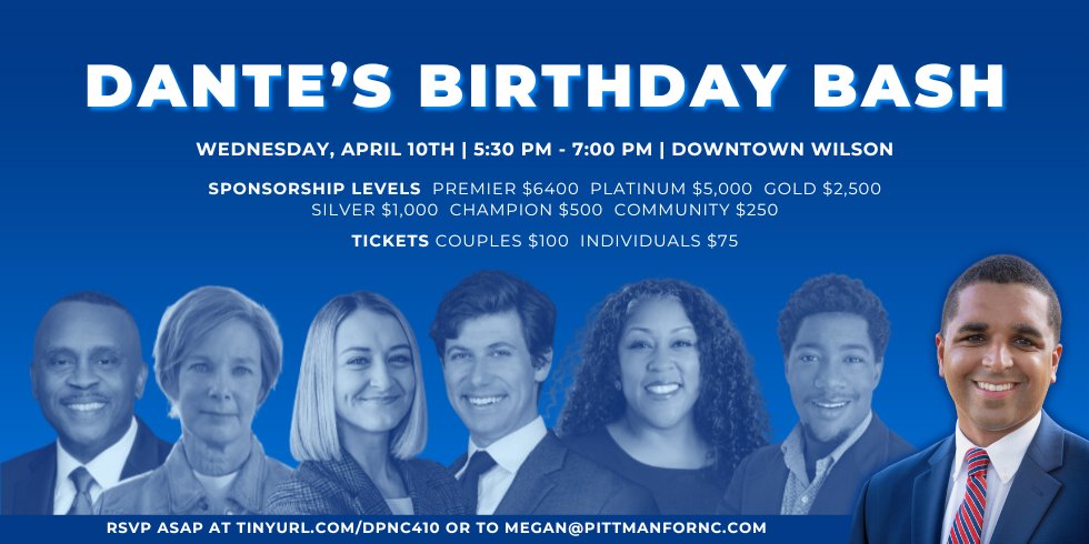 I am really looking forward to the celebration! We'll be there for all the fun with @pittmanfornc 🥳🪅🎉 as we celebrate his birthday (and again in November when we celebrate his election!) Will YOU be there??