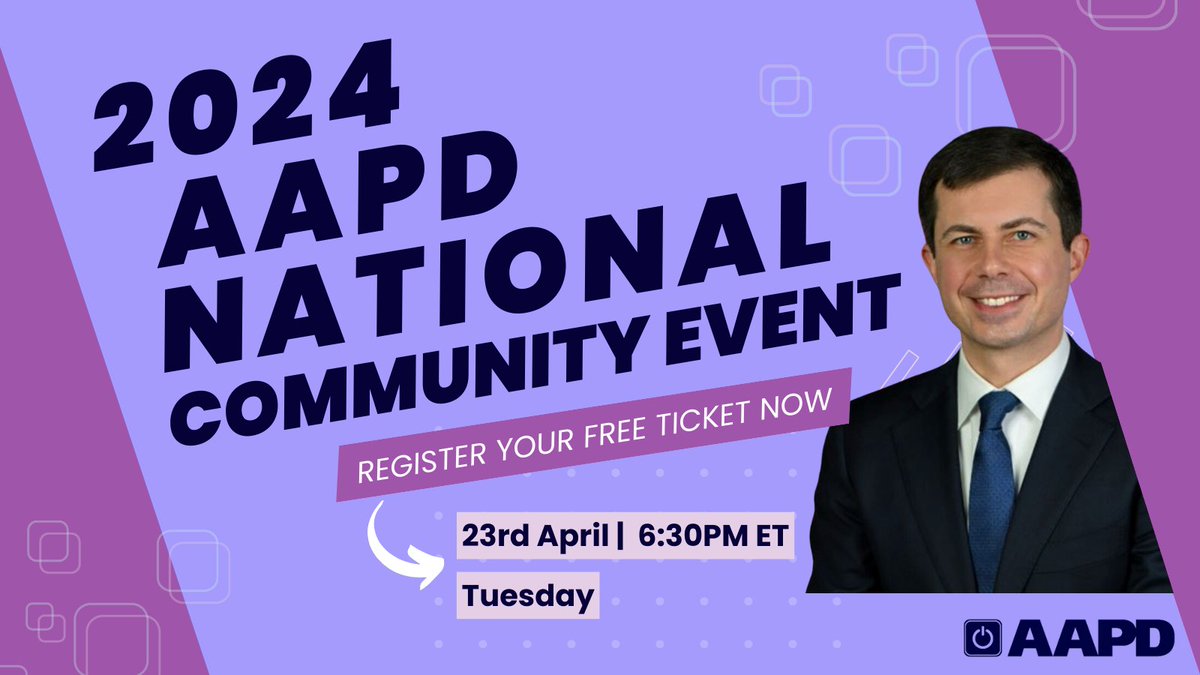 Join us for the 2024 AAPD National Community Event on April 23rd, featuring Special Guest @SecretaryPete. Hear about efforts to enhance transportation accessibility for all, and much more! bit.ly/3TjgwvD #DisabilityCommunity2024 #NothingAboutUsWithoutUs #DisCo #AAPD