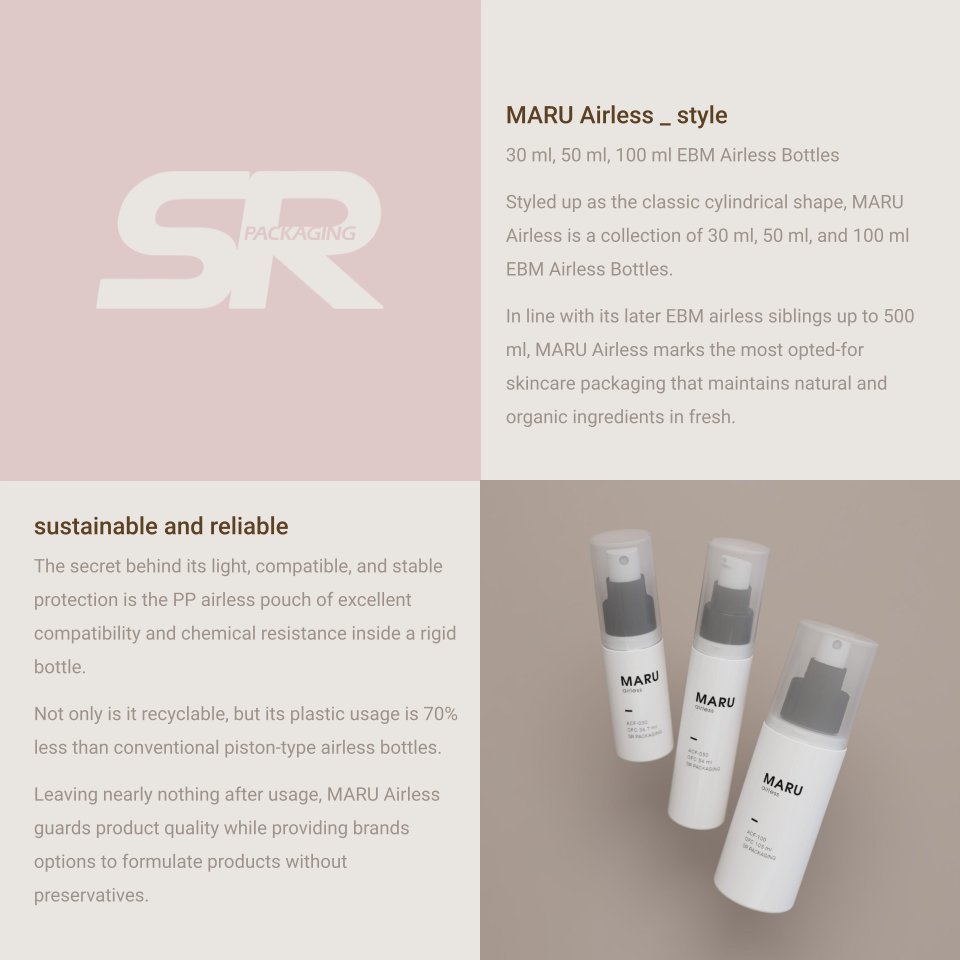 srpackaging.com/news/detail/en…

#MARU 
#EBMAirlessBottle

#recyclable #sustainable  
#airlesspouch 
#preservativefree
#naturalskincare #cleanbeauty #packagingdesign 

#スキンケア #化粧品企画
#クリーンビューティー
#パッケージングデザイン
#エアレスボトル
#台湾製 
#持続可能な包装