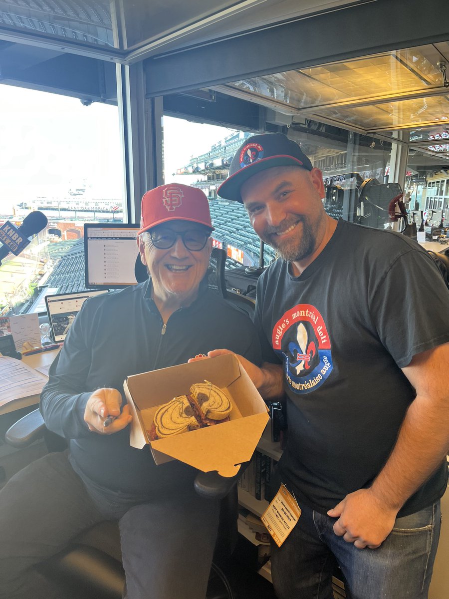 The Legendary voice of MLB and the San Francisco Giants John Miller enjoying his Augies Montreal Style Brisket Pastrami aka Le Smoke Meat!!! Come see us in the deli at all Giants games. We are located in the Blue Cross Field Club.