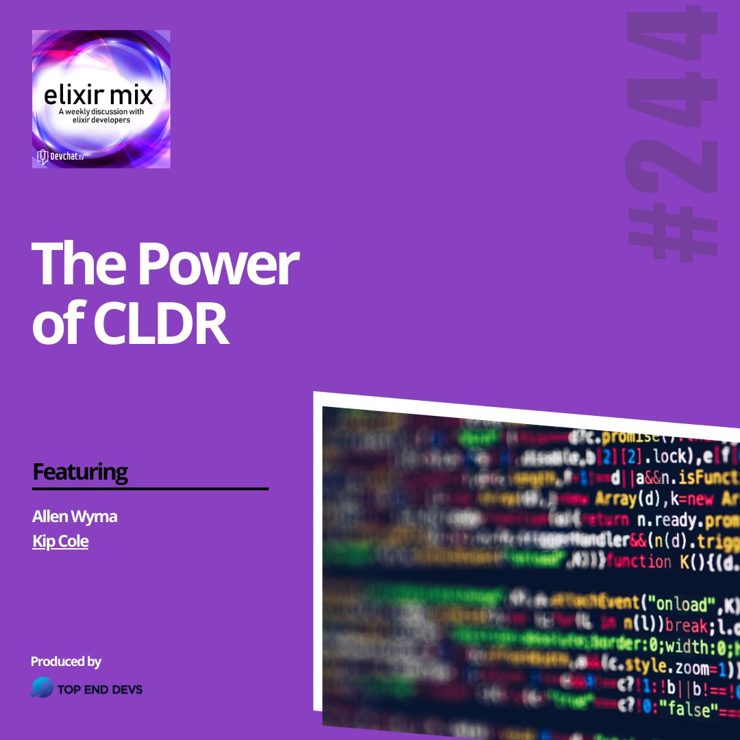 topenddevs's tweet image. Check out this week&apos;s episode of #ElixirMix with Kip Cole

#𝗘𝗠𝘅: The Power of CLDR 

rfr.bz/tl6ecwq
