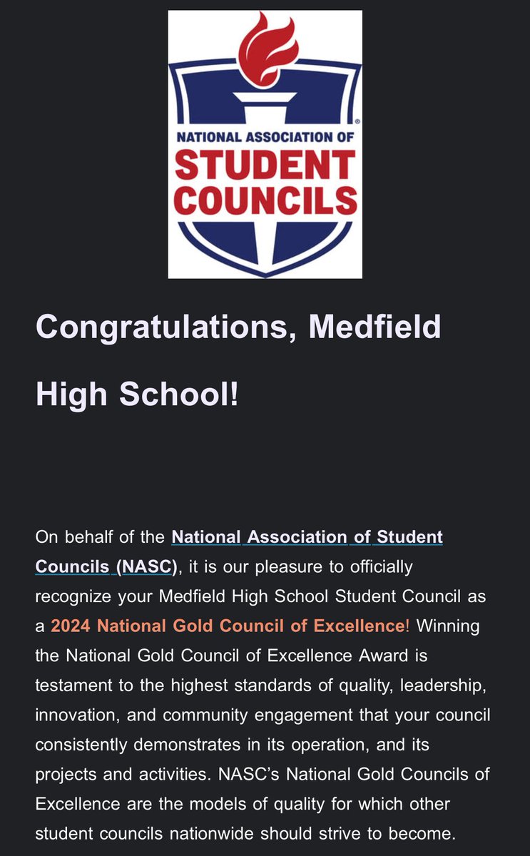 Woohoo! So proud of this year’s council for being recognized as a National Gold Council of Excellence! Best council ever! @JeffreyJMarsden