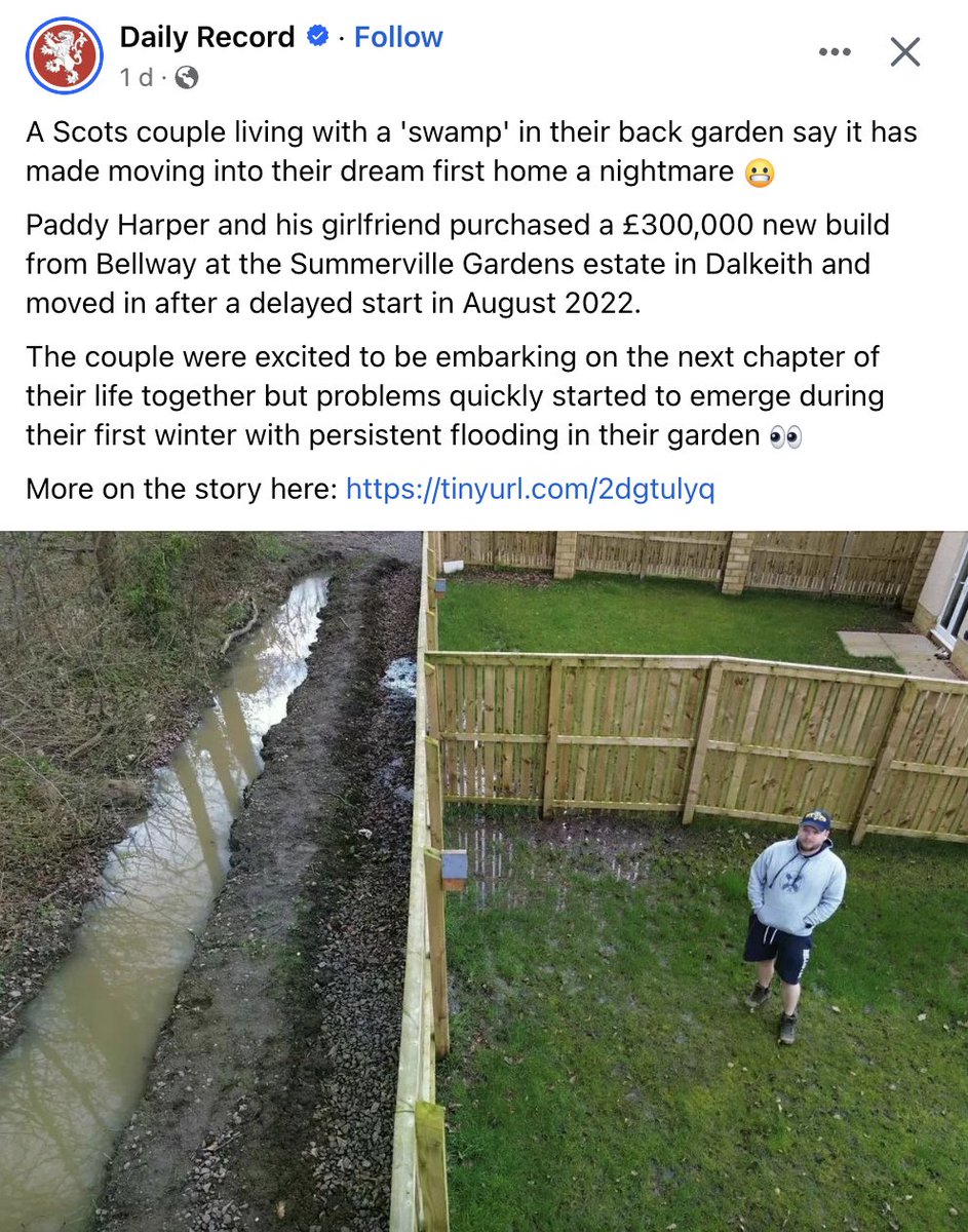 New builds are near criminal with the lack of thought put into basic things like drainage. Nature-based solutions are essential, particularly around new builds, to ensure we don't see localised flooding like this. Shocking. dailyrecord.co.uk/news/scottish-…