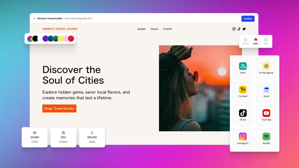 Launching today: Websites for creators 💻

Launch a beautiful website for desktop and mobile in minutes with products, portfolios, services, and more. Automatically connected to your Beacons Store, Beacons Email, and more… 🤩