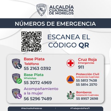Alcaldía #Cuajimalpa Te compartimos los #TeléfonosDeEmergencia, en los cuales puedes solicitar todo tipo de apoyo y atención urgente. Para reportes de Seguridad Pública y Vialidad @UCS_GCDMX, 911, *0311 y @locatel_mx @CuajimalpaSeg #SiempreContigo