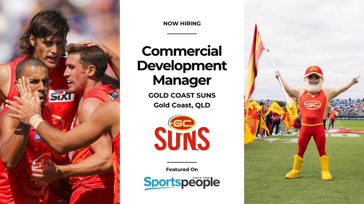 [COOLJOBS] Commercial Development Manager - @GoldCoastSUNS. Gold Coast location. Full Time. Closing 22 Apr 2024. Apply@ buff.ly/3xrTFHd
(see more AFL jobs: buff.ly/4apjHsZ) #sportspeople #sportjobs