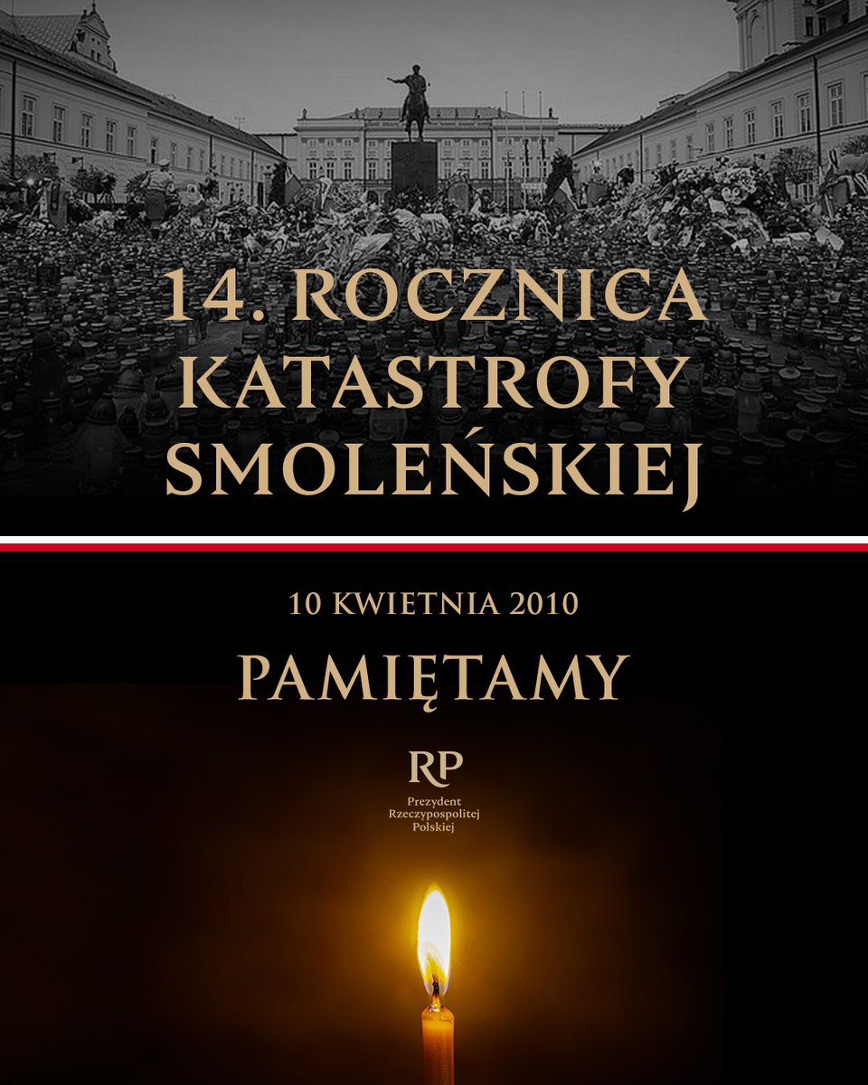 Dziś przypada 14. rocznica katastrofy smoleńskiej, w której zginęło 96 osób, w tym Prezydent RP Lech Kaczyński z Małżonką Marią. #10kwietnia #Pamiętamy 🕯️