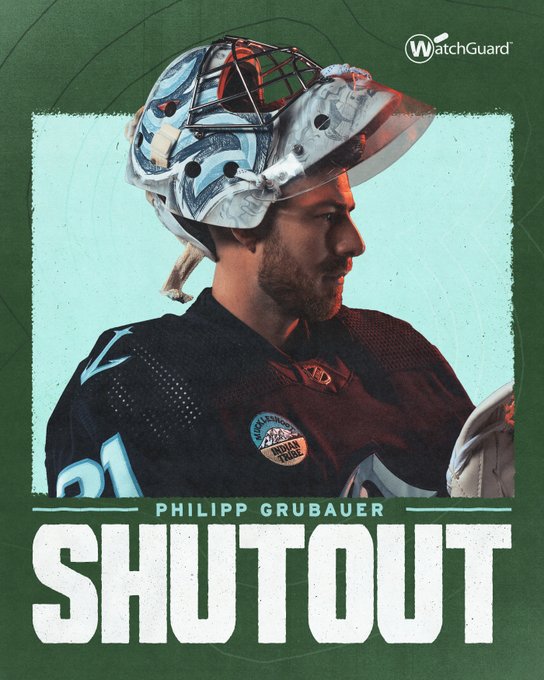 shutout graphic with green background and image of grubauer 