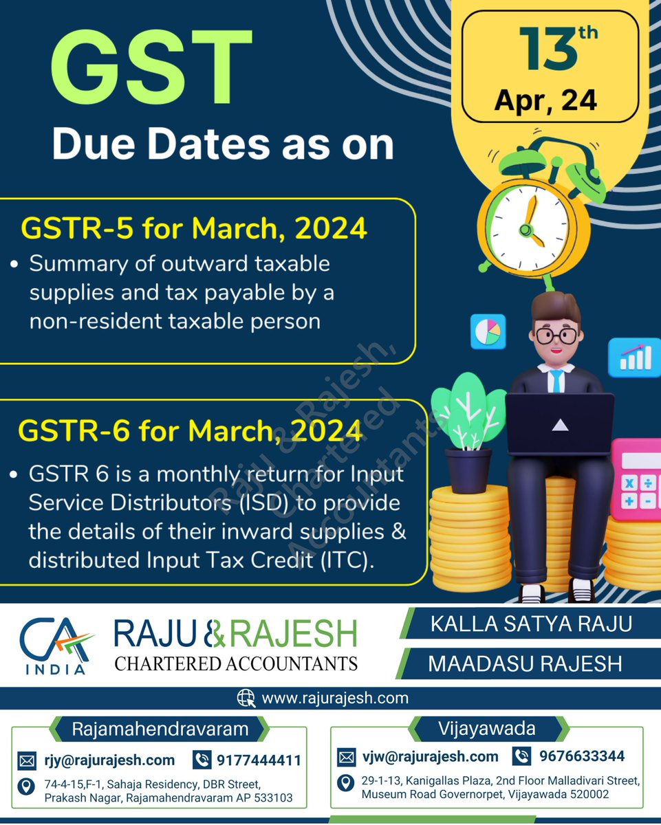 Reminder 🚨#GSTR6 #InputServiceDistributor #GSTFiling #TaxCompliance #GSTIndia #DigitalAccounting #ISDGST #BusinessCompliance #GSTUpdates #FinanceAndTaxation  #GSTR5 #GSTForForeigners #NonResidentTaxation #GSTFiling #IndiaGST #TaxCompliance #InternationalBusiness