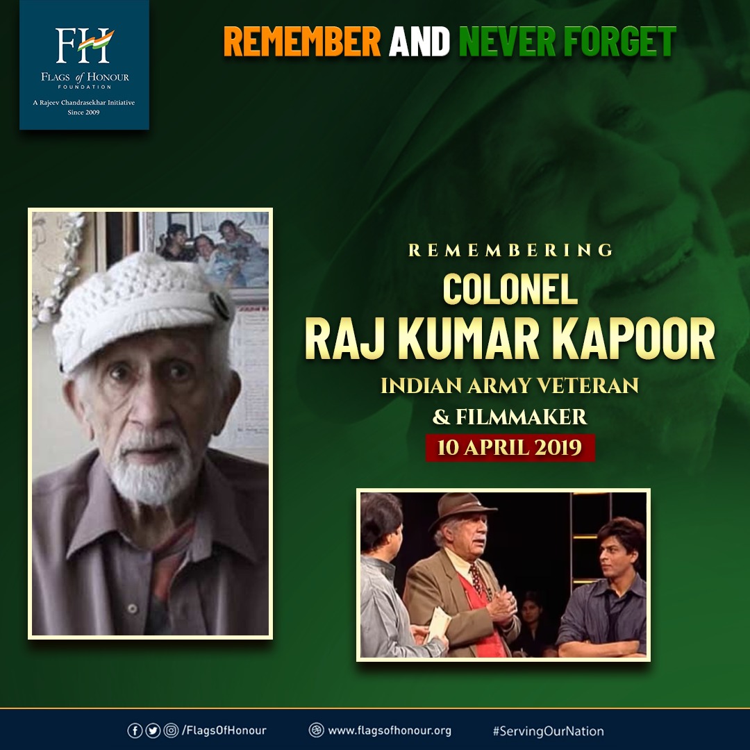 Remembering Colonel Raj Kumar Kapoor (Retd), Indian Army veteran & filmmaker, who passed away #OnThisDay 10 April in 2019. He will be remembered for his service to the Nation & the many television serials he produced, including #Fauji. #RememberAndNeverForget #ServingOurNation