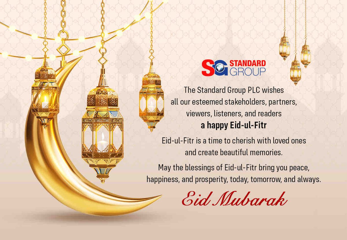 May this Eid-ul-Fitr bring you and your loved ones endless joy, peace, and prosperity. From all of us at The Standard Group PLC, Eid Mubarak! 🌙✨ #EidMubarak #StandardGroup