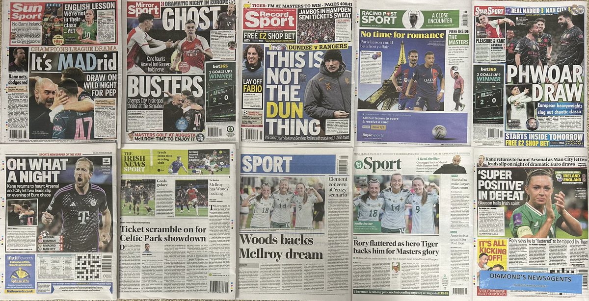 WEDNESDAY 10-4-24 SPORT…… WOODS BACKS McILROY DREAM…… RORY SAYS HE IS ‘FLATTERED’ TO BE TIPPED BY TIGER…… PLEASURE & KANE…… OH WHAT A NIGHT….. THIS IS NOT THE DUN THING….. #BuyANewspaper