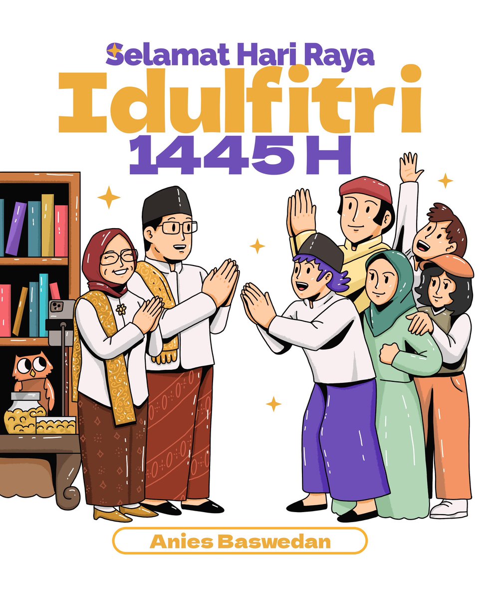 aniesbubble's tweet photo. An Illustration we got from Pak Anies himself 🤎

Happy Eid al-Fitr 1445H! 
Forgive us for any wrongs. 
Eid Mubarak!🌙

@humaniesid @olpproject @raffimulyaa https://t.co/VcKcl2le6X
