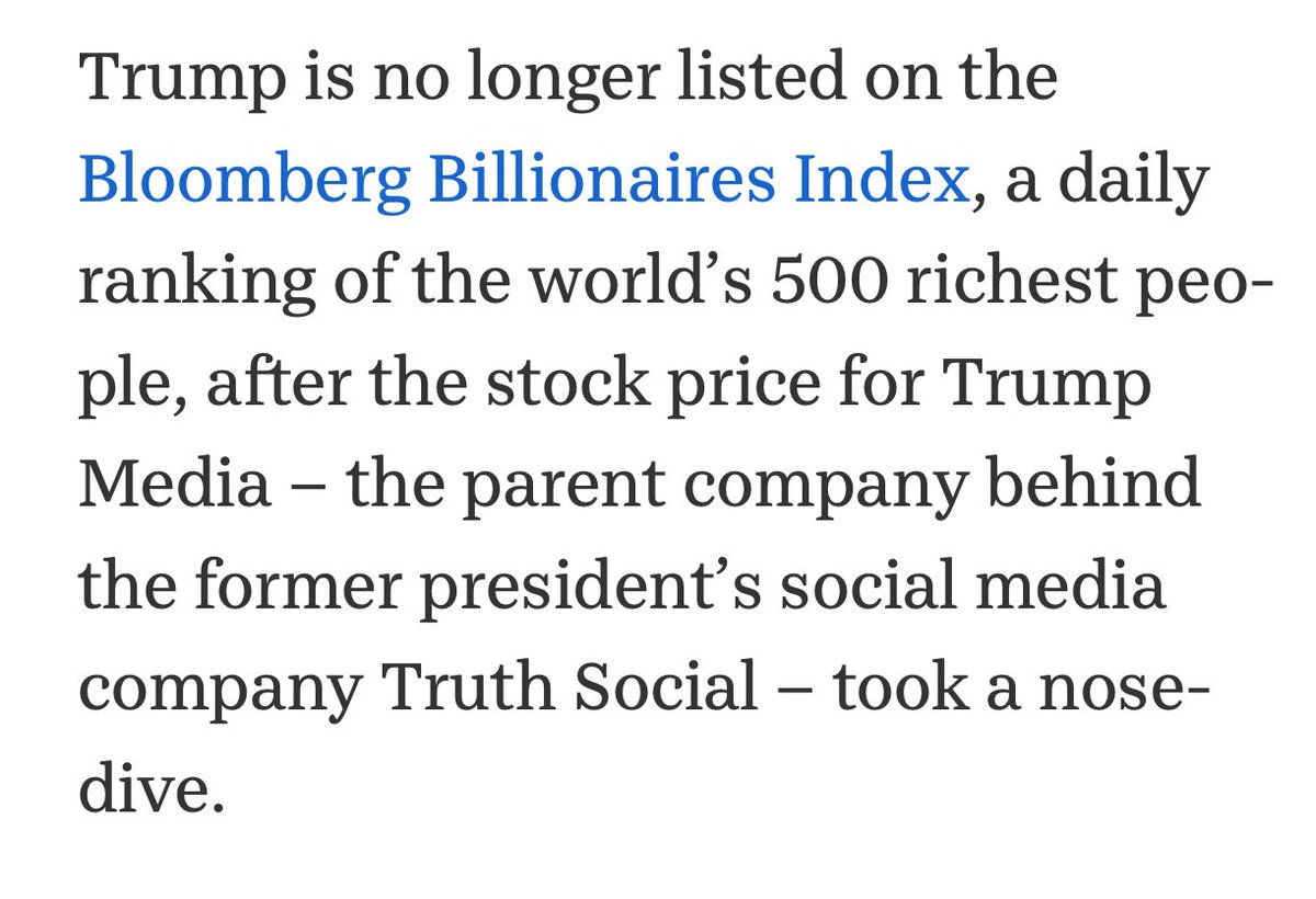 Trump falls off ⁦@Bloomberg⁩ Billionaires list.
