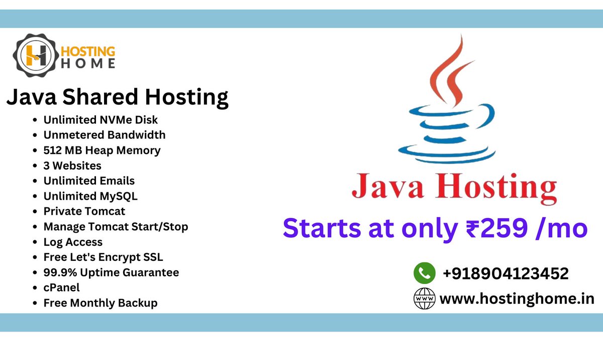 Hostinghome1's tweet image. Experience the Power of Java Shared Hosting with Hosting Home! Fast, Reliable, and Java-Optimized Hosting for Your Applications.
Visit Us
hostinghome.in/java-shared-ho…
Contact us
+918904123452
+918904255424
#JavaHosting
#SharedHosting
#JavaSharedHosting
#WebHosting
#JavaDeveloper