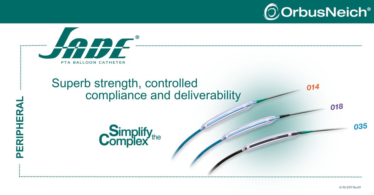 The JADE® PTA balloon catheter series: an over-the-wire platform built on strength & non-compliant precision without compromising deliverability. Experience consistent uniform pressure distribution (minimizing dog-bone effect) & compatibility with 014, 018, and 035 guidewires.