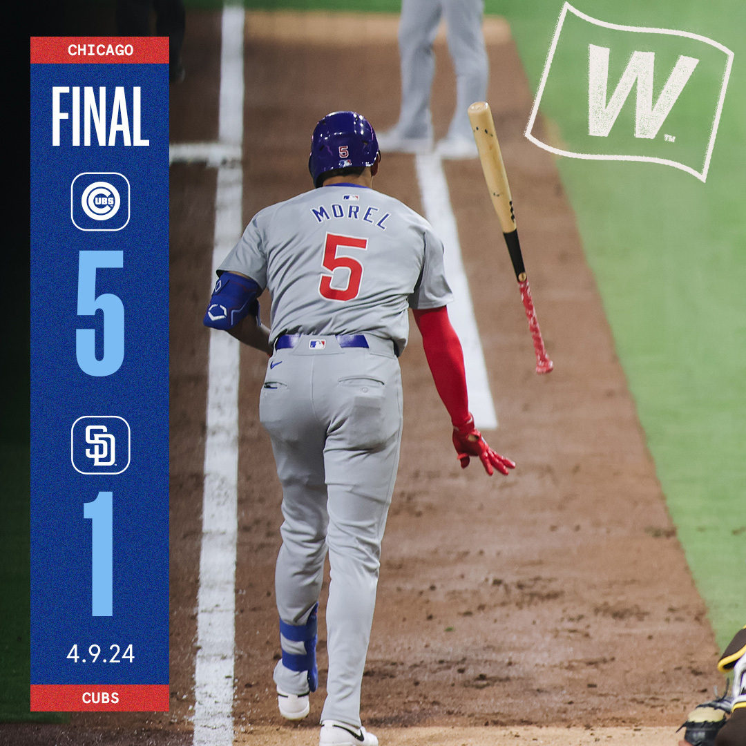 Cubs's tweet photo. [W]est Coast vibes 🤙

Morel: 2-for-3, Grand slam, BB
Suzuki: 3-for-5, R
Brown: 4.2 IP, 3 H, 5 K https://t.co/e4zjgV70SC