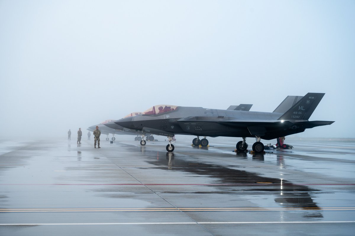 U.S. Air Force Airmen from the 34th Fighter Squadron and Fighter Generation Squadron perform pre-flight checks during an exercise at Mountain Home Air Force Base, Idaho, March 28, 2024.