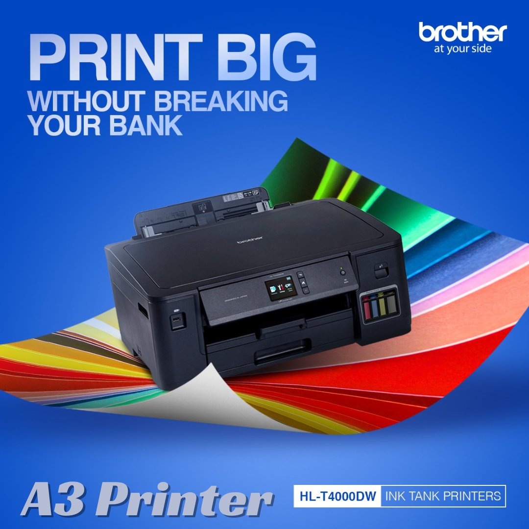 #A3Printer #A3InkTankPrinter

Experience enhanced workspace functionality without breaking the bank with Brother HL-T4000DW Ink Tank Printers.

#A3InkjetPrinter #WIFI #Print #Duplex #Brother #BrotherIndia #AtYourSide