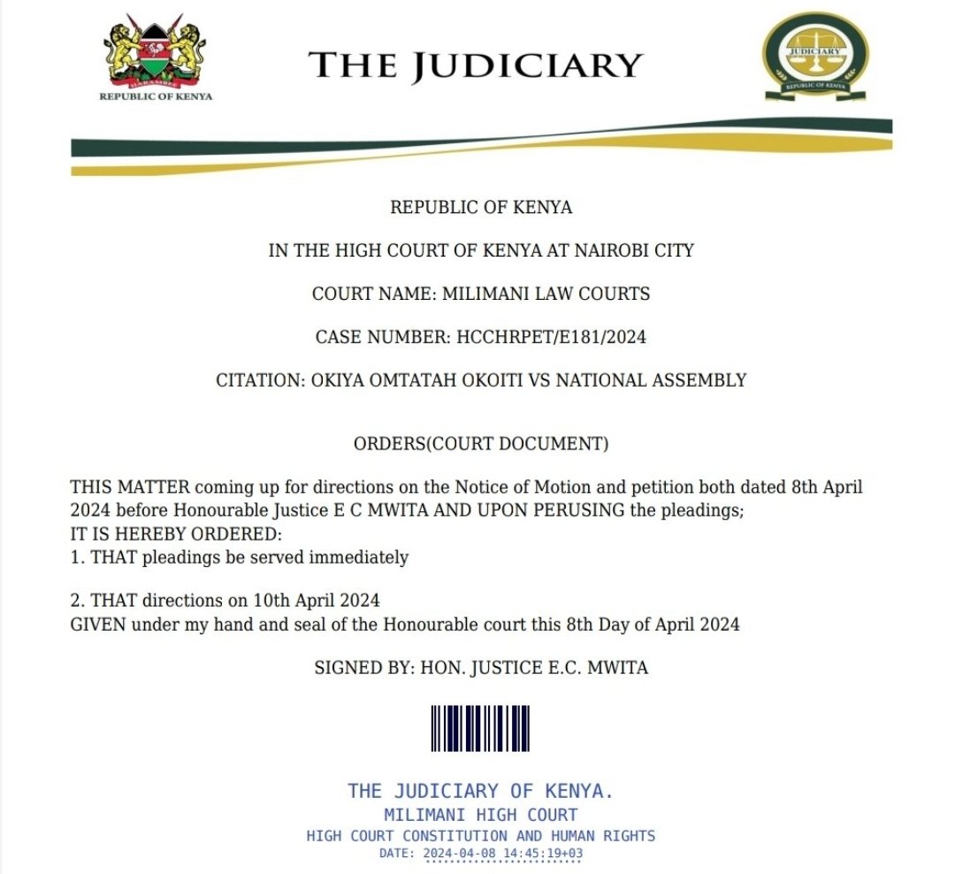 #AffordableHousing Legal battle 2: Yours truly, @Cofek_Africa as an Interested Party will be represented by @etadv 📌 Directions in @OkiyaOmtatah vs @KeTreasury & Others was slated for today, April 10 @WahomeHon @PSCharlesHinga @WilliamsRuto @HonJBMuturi @AGOfficeKenya