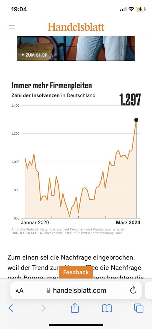 Insolvenzen steigen und steigen 
Grund: Hohe Zinsen lassen die Zombieunternehmen sterben und das grüne Wirtschaftswunder @diegruenen 👍