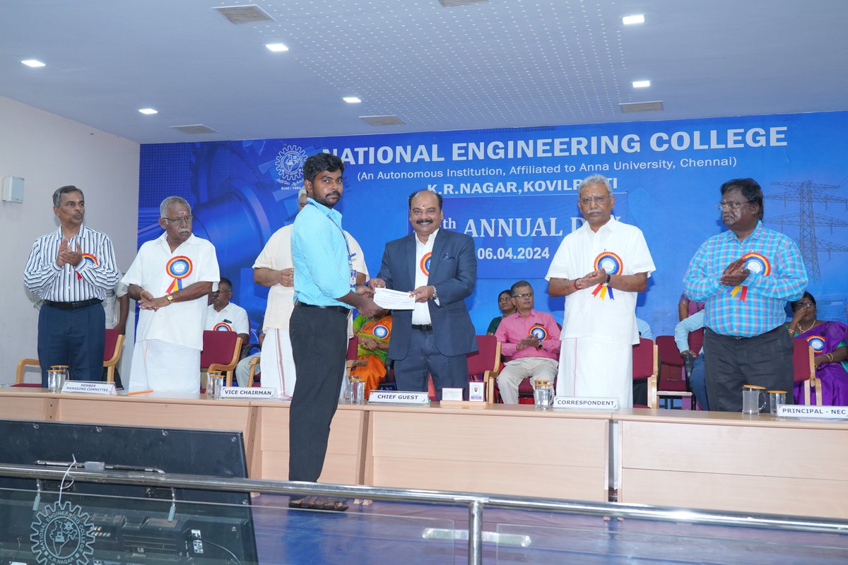 40th Annual Day Celebrations: Congratulations 👏👏👏Mr.K.Karthik Kumar, AP/EEE for Faculty research incentive for the Academic Year 2022-2023 @NECKVP #ThinkEEEthinkNEC #necplacement #NECAlumni #Nationalengineeringcollege #kovilpatti #tamilnadu #Placement2024 #annualday
