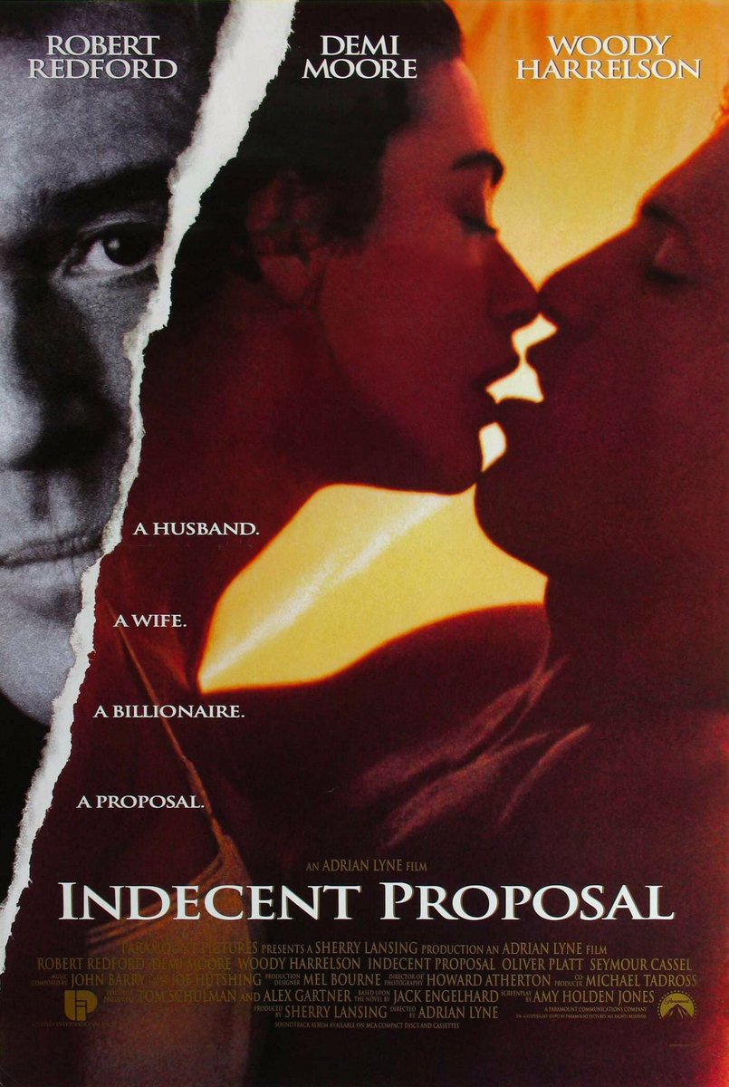 🎬MOVIE HISTORY: 31 years ago today, April 9, 1993, the movie ‘Indecent Proposal’ opened in theaters!

#RobertRedford #DemiMoore #WoodyHarrelson #SeymourCassel #OliverPlatt #BillyBobThornton #RipTaylor #BillyConnolly #TommyBush #SheenaEaston #HerbieHancock #AdrianLyne