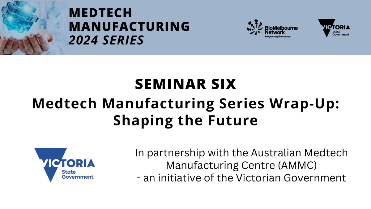 Discuss sovereign manufacturing, innovation trends, opportunities, partnerships and what success looks like for start-ups engaging in this space. In partnership with AMMC - an initiative of the Victorian Government 📅 8 May ➡️ ow.ly/OahW50RbWxV #MedTechManufacturing