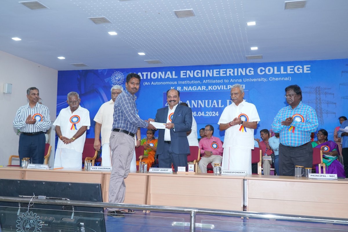 40th Annual Day Celebrations: Congratulations 👏👏👏Dr.B.venkatasamy, AP(SG)/EEE for Faculty research incentive for the Academic Year 2022-2023 @NECKVP #ThinkEEEthinkNEC #necplacement #NECAlumni #Nationalengineeringcollege #kovilpatti #tamilnadu #Placement2024 #annualday