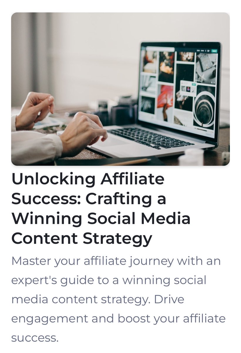 Unlocking #AffiliateSuccess: Crafting a
Winning Social Media #ContentStrategy

Master your affiliate journey with an expert's guide to a winning social media content strategy. Drive engagement and boost your affiliate success.

🔗 thenewbieaffiliate.com/unlocking-affi…

#affiliatemarketingblog
