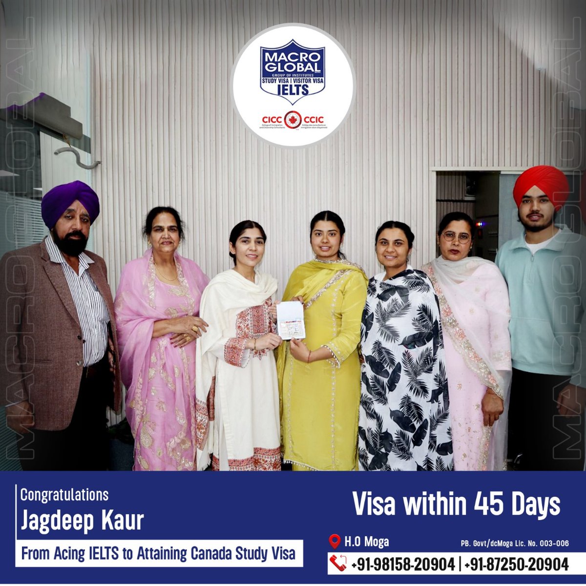 Congratulations, Jagdeep Kaur! Your Canada study visa is officially in your hands, in just 45 days!

#GurmilapSinghDalla #Canada #Canadastudyvisa #canadaopenworkpermit #spousevisa #Visitorvisa #Visa #IELTS #IELTSTraining #EnrollNow #Immigration #immigrationlawyer #Moga