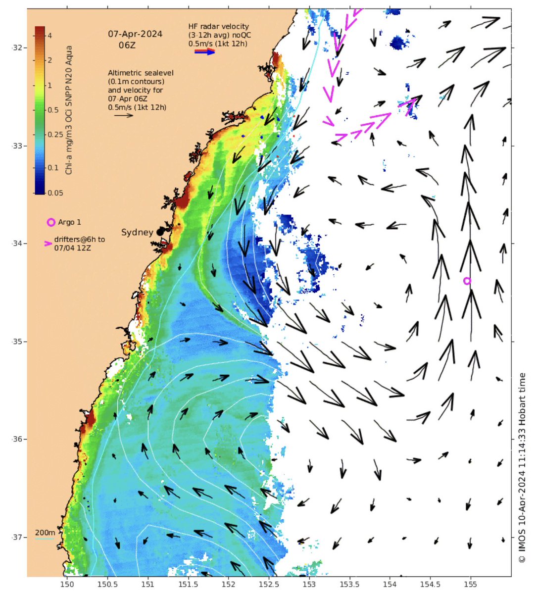 You can see the effect of an increase in the amount of freshwater flowing into the ocean in this ocean colour image from @IMOS_AUS oceancurrent (red patches along the coast next to rivers and estuaries). Note how the plumes flow north due to Coriolis!