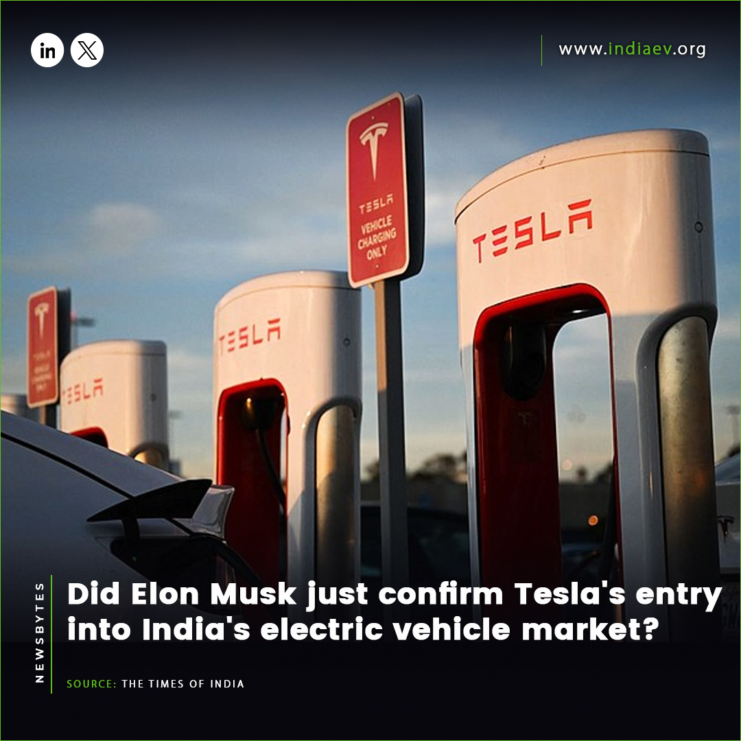 Did Elon Musk just confirm Tesla's entry into India's electric vehicle market?
Read more:- ow.ly/KkLT50RbXUq

#TeslaIndia #ElonMusk #EVNews #Sustainable #CleanEnergy #FutureOfTransport #RenewableEnergy #TechInnovation #GreenTechnology #IndiaEVShow #EntrepreneurIndia