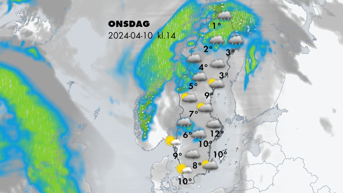 God morgon, ett regnväder rör sig norrut över delar av Norrland och främst i fjällen kan det vara inslag av blötsnö. I landets södra delar passerar en del skurar. Det blir också ordentligt blåsigt i hela landet. /Lisa, meteorolog