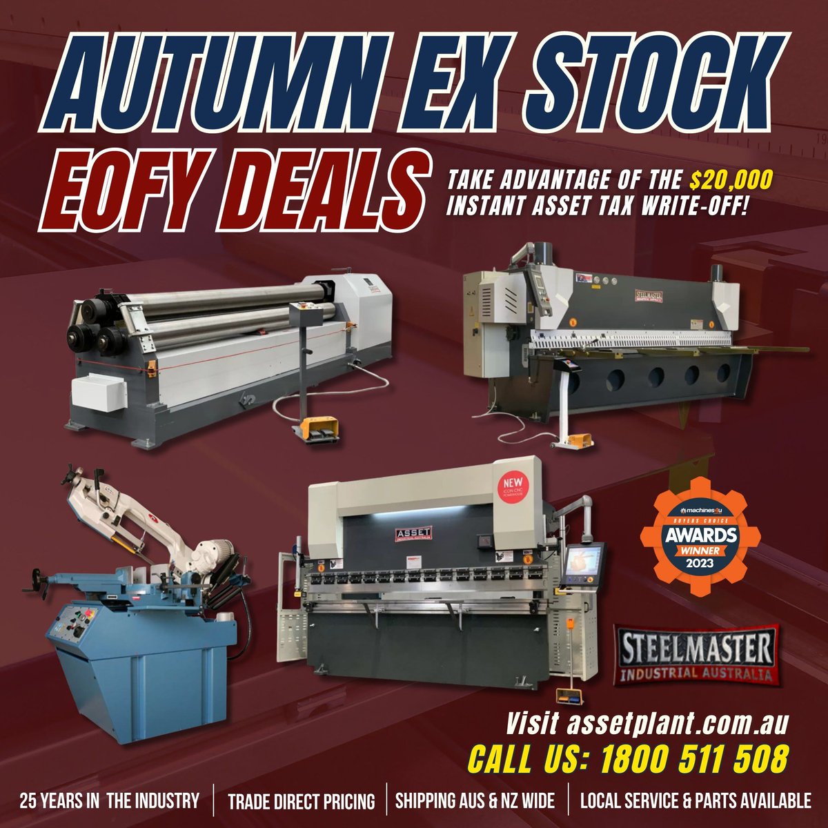 Lowest Prices Offered on these Floor Stock Machines! Don't miss this batch of EOFY Sale! Visit assetplant.com.au/on-sale-produc… for more hot deals or call us on 1800 511 508. #metalworking #metalworkingmachinery #australianbrand #steelmaster #metalfabricaton #steelfabrication